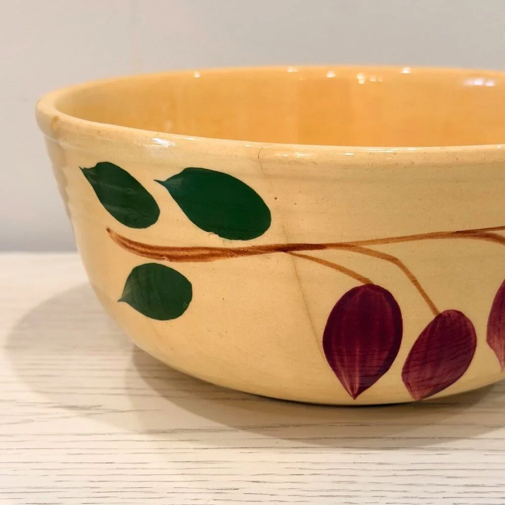 Vintage Lot Watt Pottery Mixing Serving BOWL #7 Oven Ware 3 Leaf APPLE Ribbed